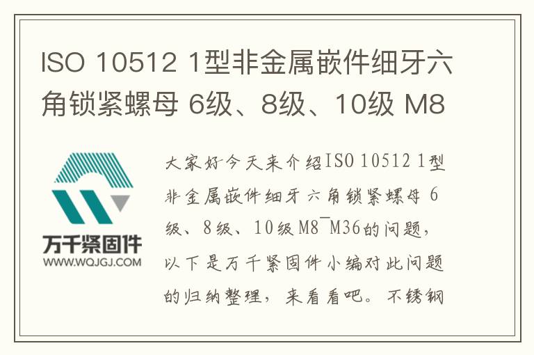ISO 10512 1型非金屬嵌件細(xì)牙六角鎖緊螺母 6級、8級、10級 M8~M36