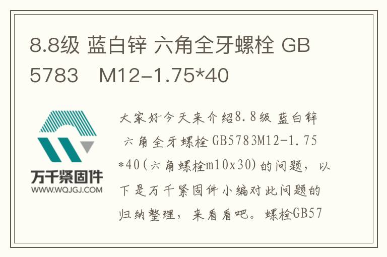 8.8級(jí) 藍(lán)白鋅 六角全牙螺栓 GB5783	M12-1.75*40